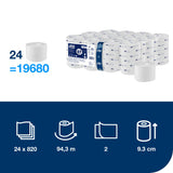 PAPIER TOILETTE PETIT ROULEAU TORK® T7  ADVANCED BLANC SANS MANDRIN 820 FORMATS 2 PLIS ECOLABEL X24