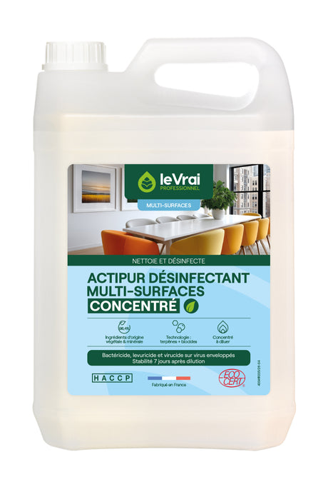 DETERGENT DESINFECTANT MULTI SURFACES CONCENTRE ACTIPUR LE VRAI PROFESSIONNEL ECOCERT 5L