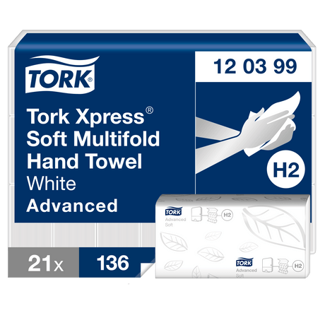 ESSUIE-MAINS PLIÉS EN M TORK® ADVANCED H2 BLANC 34X21.2CM 136 FORMATS 2 PLIS ECOLABEL X21
