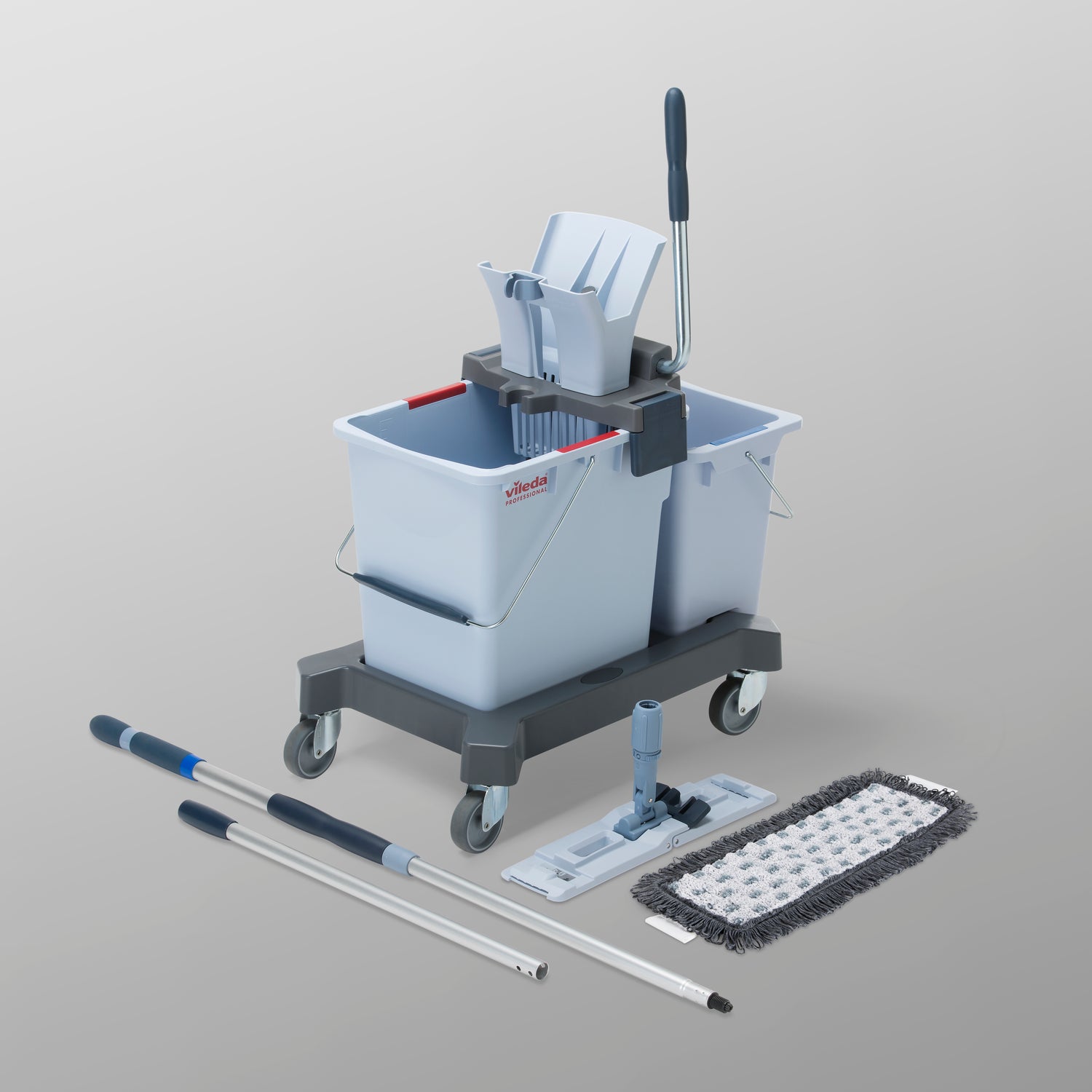 KIT DE LAVAGE AVEC CHARIOT ULTRASPEED PRO DOUBLE SEAUX, FRANGE, SUPPORT ET MANCHE