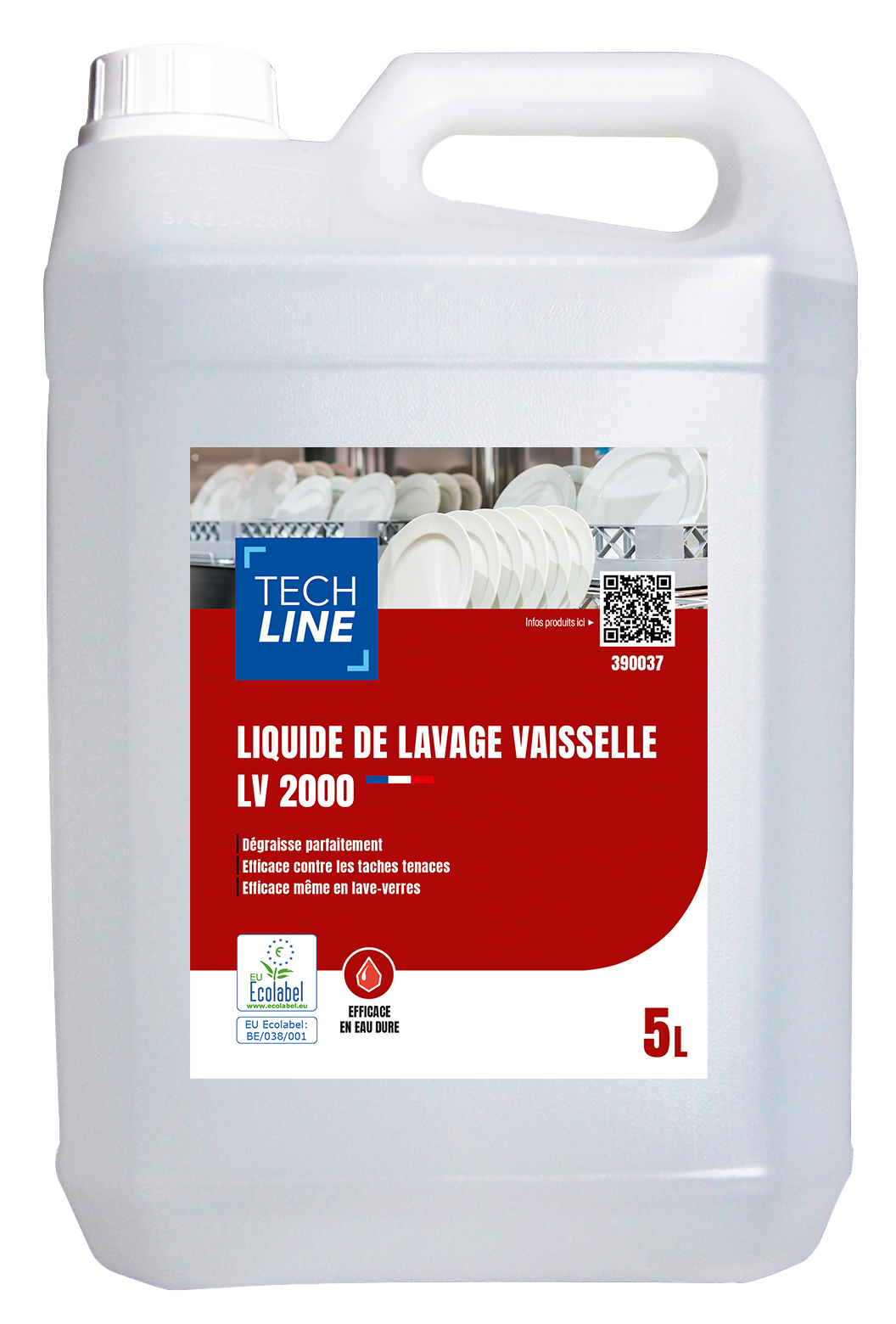 DETERGENT LIQUIDE VAISSELLE EAU DURE TECHLINE LV2000 ECOLABEL EU 5L