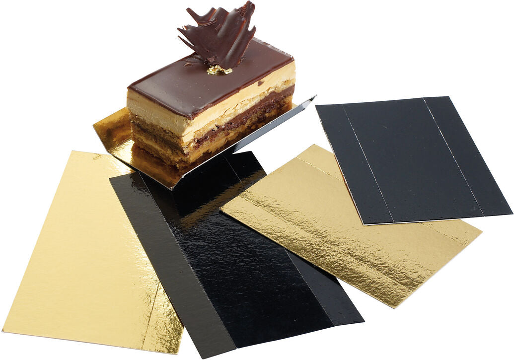 FONDS PART GÂTEAU CARTON DESSUS OR DESSOUS NOIR BORDS PLIABLES 130X45X15MM X200