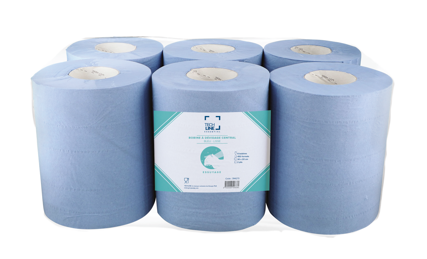 BOBINE DEVIDAGE CENTRAL TECHLINE BLEU 450 FORMATS 2 PLIS 20X30CM ECOLABEL X6