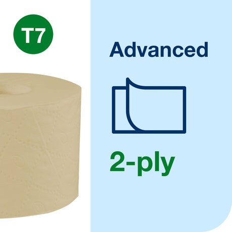 PAPIER TOILETTE PETIT ROULEAU TORK® T7  ADVANCED NATUREL SANS MANDRIN 820 FORMATS 2 PLIS ECOLABEL X24