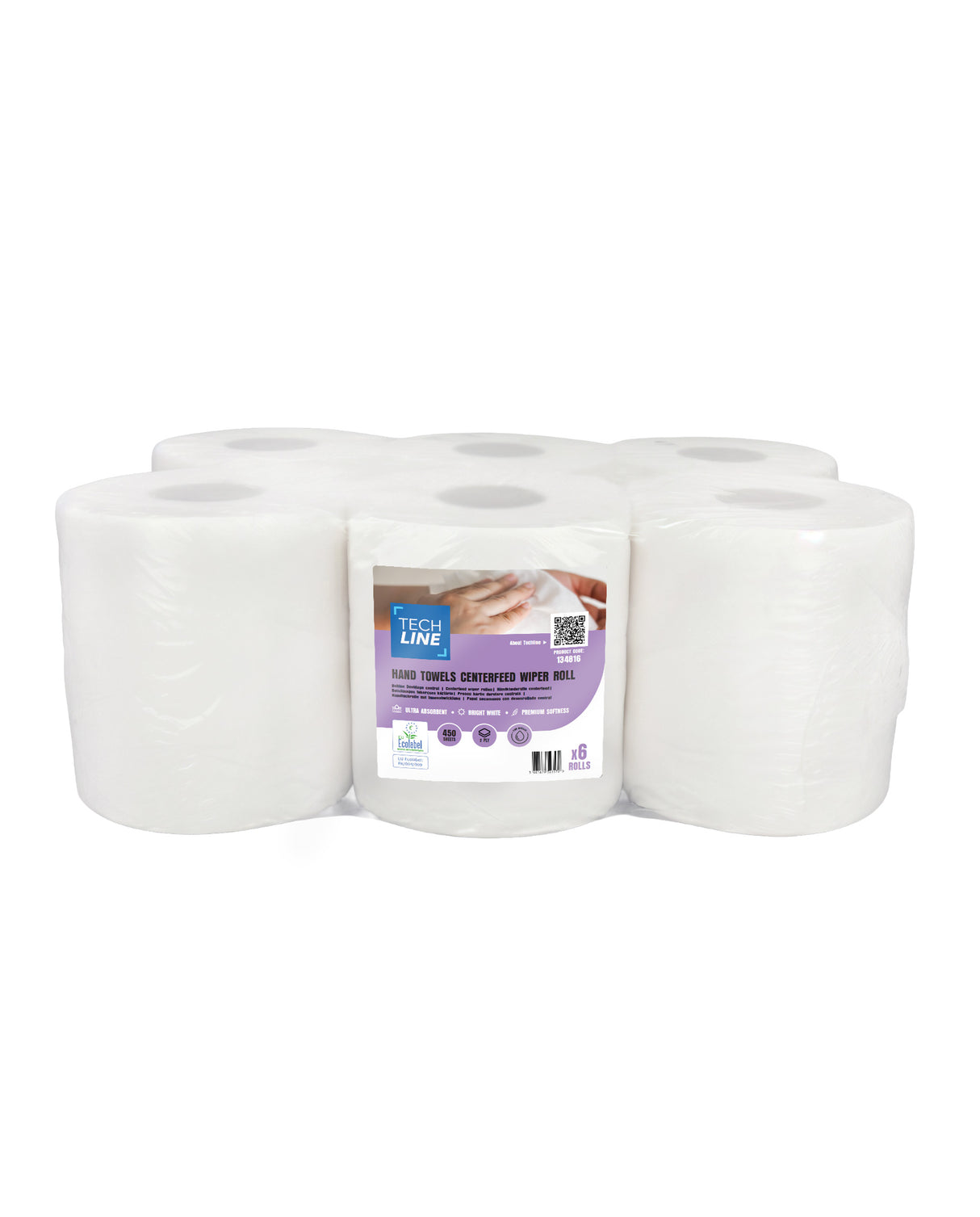 BOBINE DEVIDAGE CENTRAL BLANC 450 FORMATS 2 PLIS 20X24CM TECHLINE ECOLABEL X6