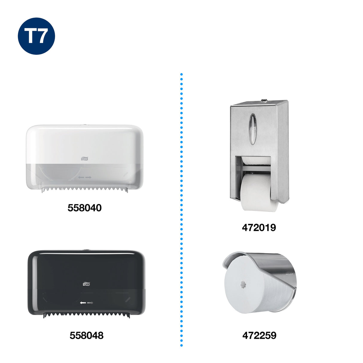 PAPIER TOILETTE PETIT ROULEAU TORK® T7  ADVANCED BLANC SANS MANDRIN 820 FORMATS 2 PLIS ECOLABEL X24