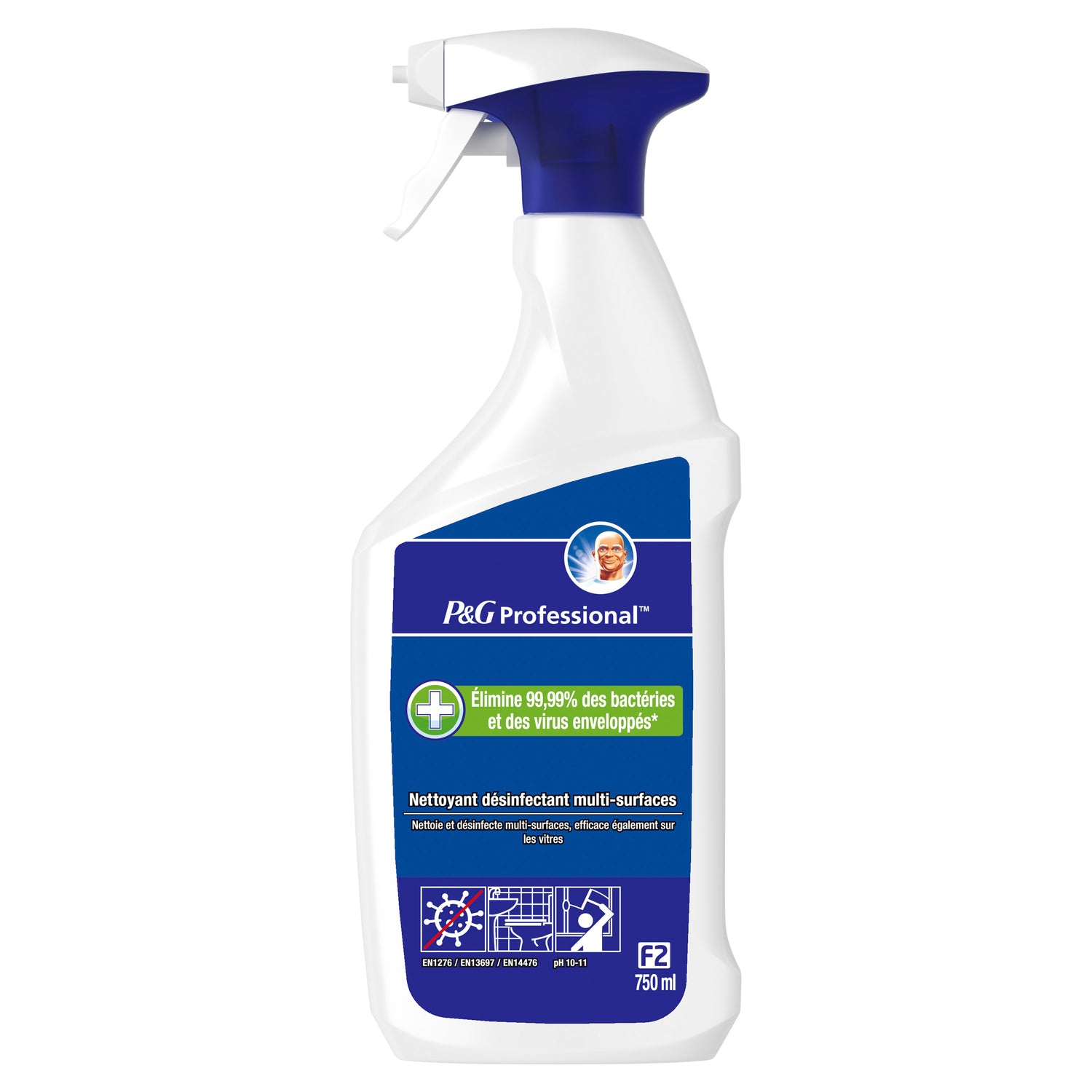 NETTOYANT DESINFECTANT VITRES, SURFACES & INOX F2 P&G PROFESSIONAL 750ML