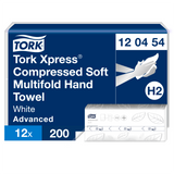 ESSUIE-MAINS COMPRESSÉS PLIÉS EN M TORK XPRESS® H2 ADVANCED BLANC 32X21.2CM 200 FORMATS 2 PLIS ECOLABEL X12