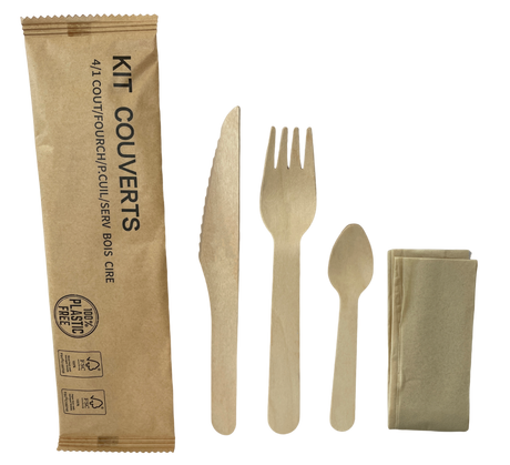 KIT COUVERTS BOIS CIRÉ 4 EN 1 X500