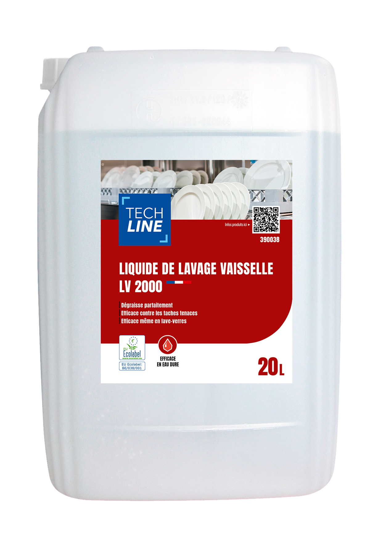 DETERGENT LIQUIDE VAISSELLE EAU DURE TECHLINE LV2000 ECOLABEL EU 20L