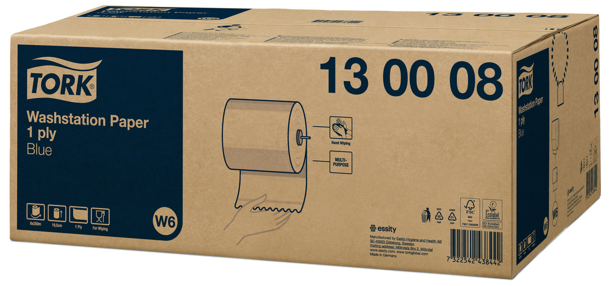 ESSUIE-MAINS ROULEAU TORK® W6 BLEU 250M 1 PLI ECOLABEL X6