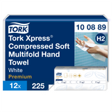ESSUIE-MAINS COMPRESSÉS PLIÉS EN Z TORK XPRESS® H2 PREMIUM BLANC 24X21,2CM 225 FORMATS 2 PLIS ECOLABEL X12