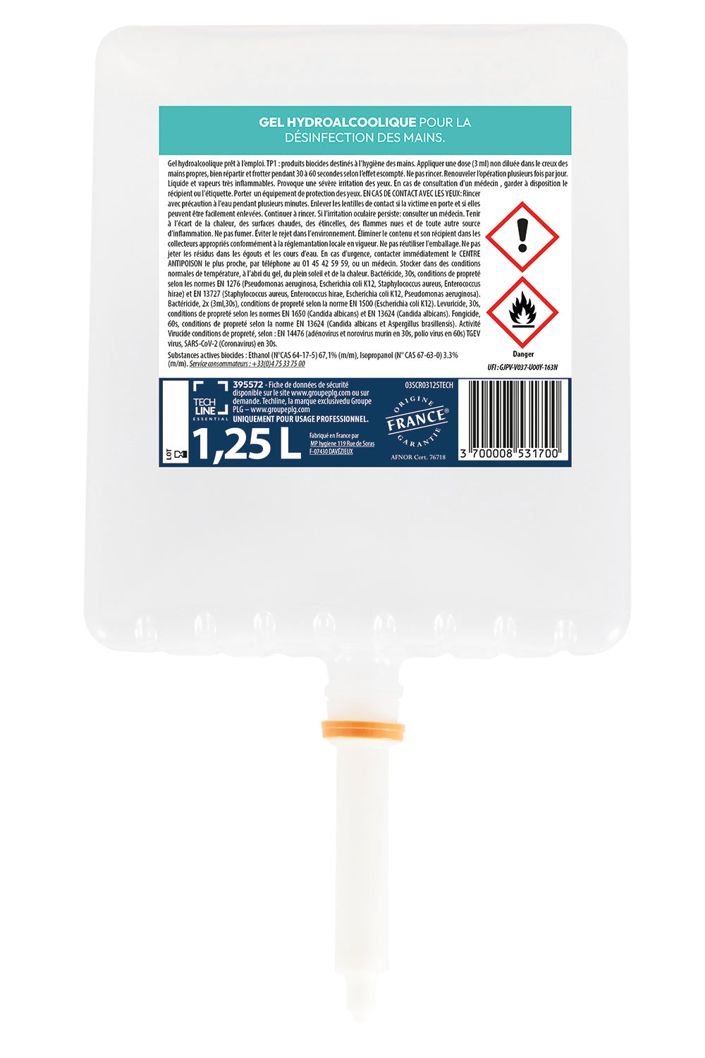 GEL HYDROALCOOLIQUE TECHLINE CARTOUCHE 1250ML X9
