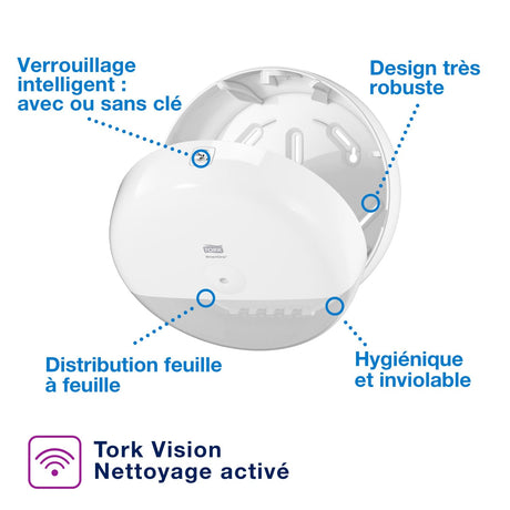 DISTRIBUTEUR DE PAPIER TOILETTE À DÉVIDAGE CENTRAL TORK SMARTONE® T8 BLANC