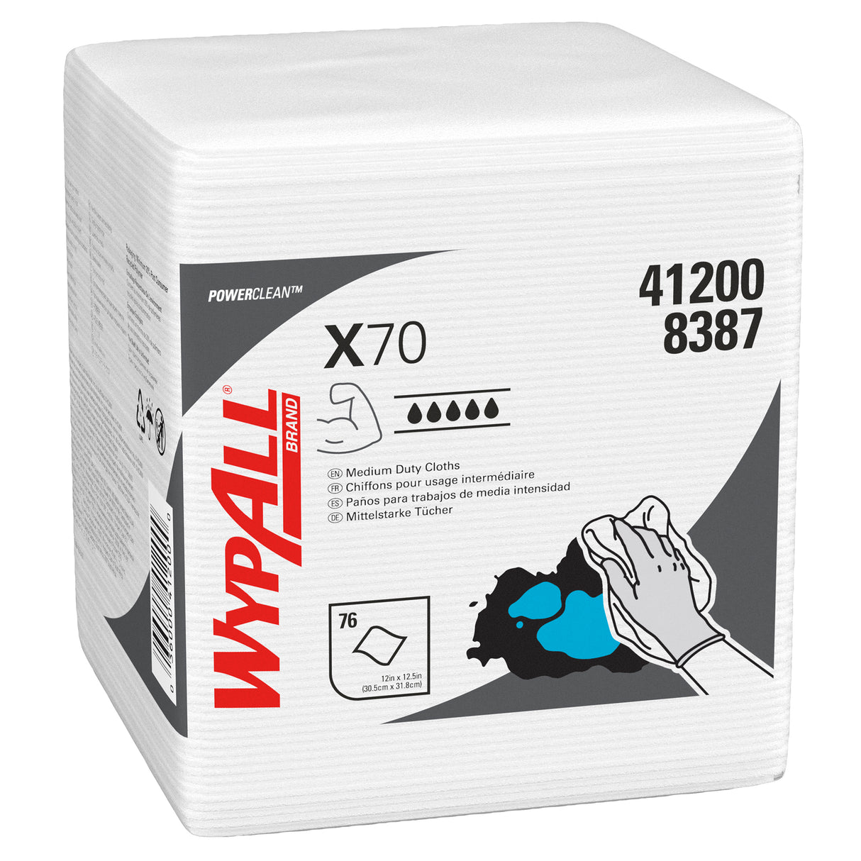 LAVETTE NON TISSEE USAGE COURT WYPALL X70 BLANC 76 FORMATS 31X42CM X12