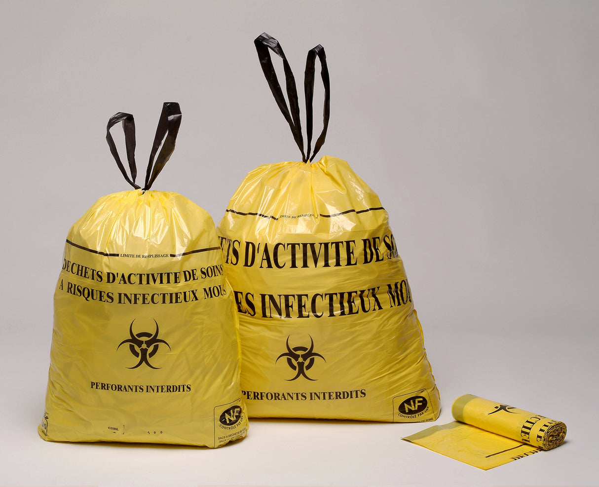 SAC POUBELLE 110L DASRI DECHETS LOURDS LIEN COULISSANT JAUNE X100