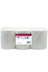 BOBINE DÉVIDAGE CENTRAL SANS MANDRIN SATINO 450 FORMATS 2 PLIS 25X18CM BLANC ECOLABEL X6