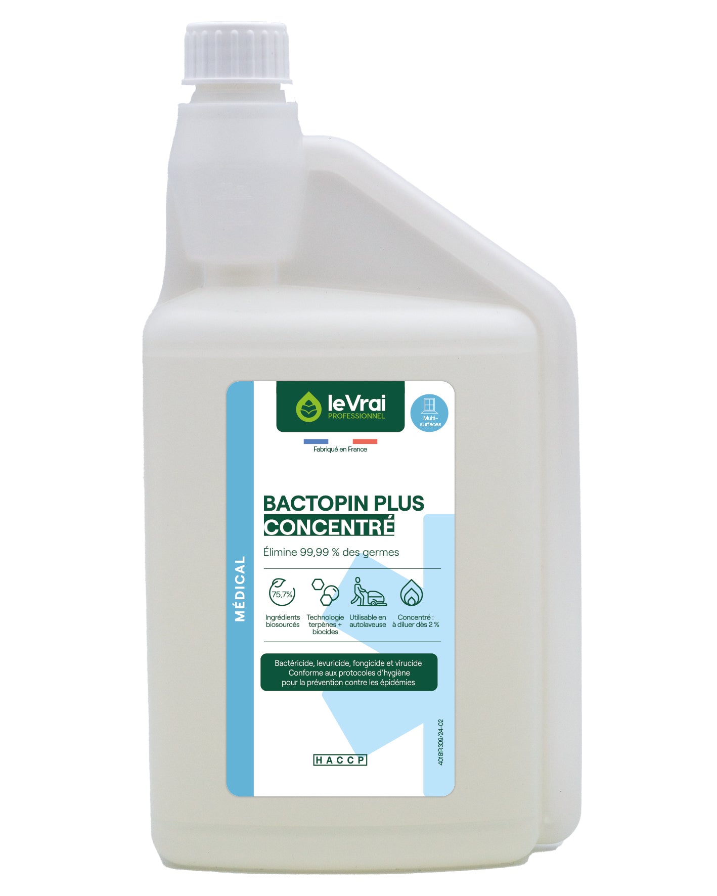 DETERGENT DESINFECTANT CONCENTRE SOLS BACTOPIN PLUS MEDICAL 1L DOSEUR