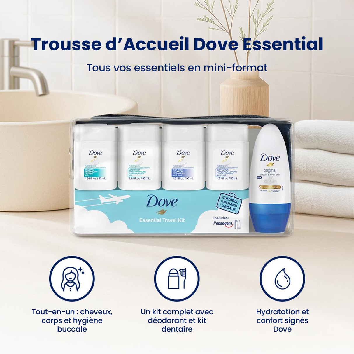 KIT PRODUITS D'ACCUEIL TROUSSE DOVE X12