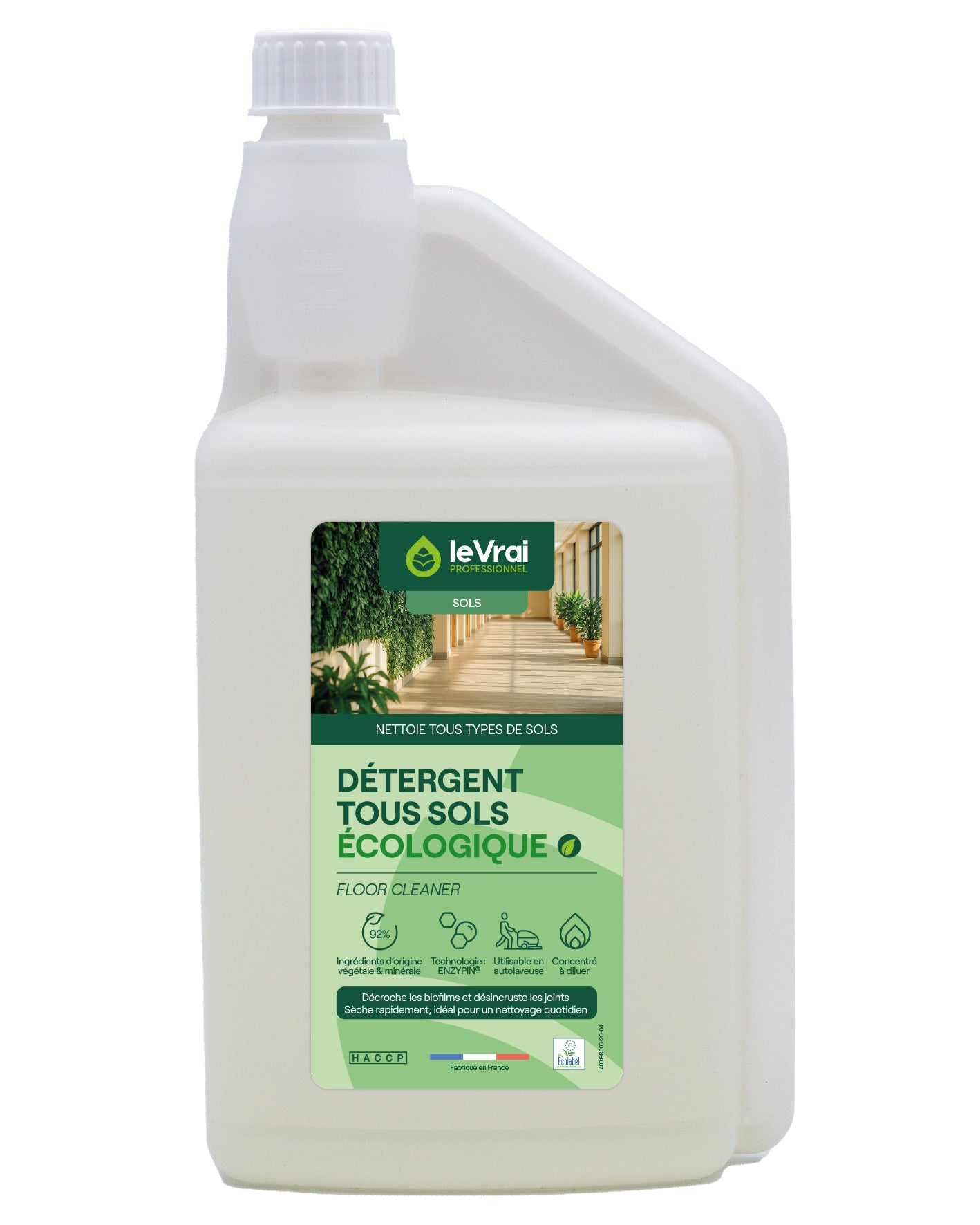 DETERGENT SOLS ET MULTI SURFACES CONCENTRE ECOLABEL LE VRAI PROFESSIONNEL 1L DOSEUR