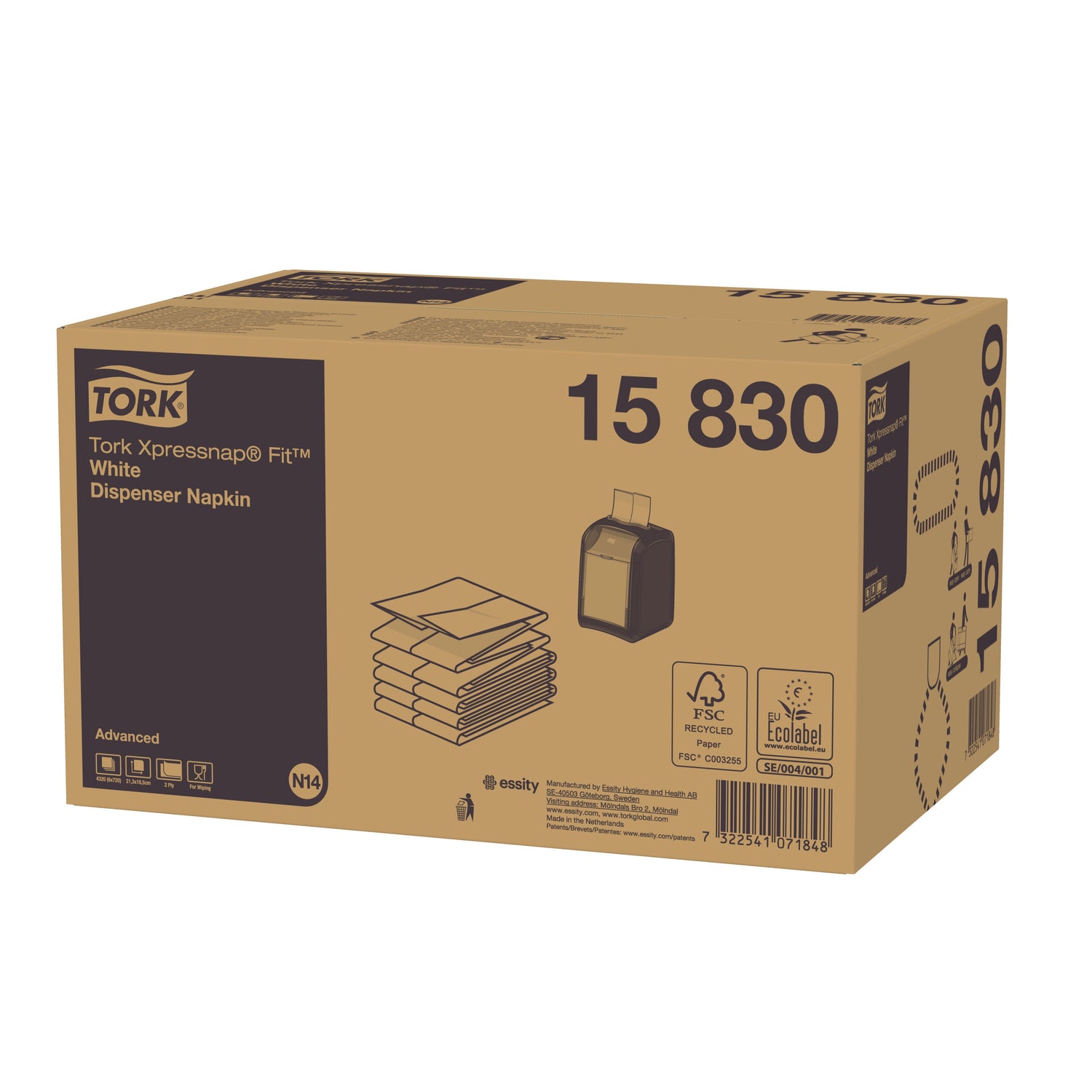 SERVIETTE POUR DISTRIBUTEUR 21,3X16.5CM TORK® XPRESSNAP FIT® N14 2 PLIS BLANC X4320