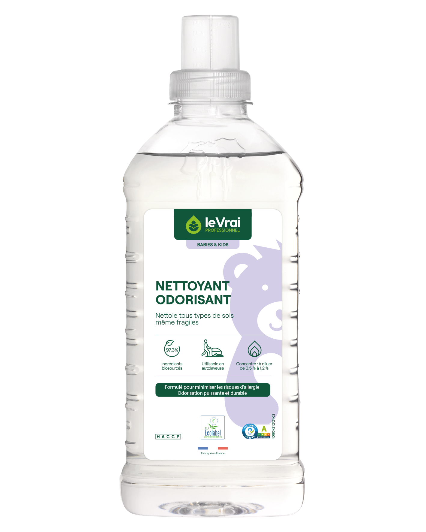 NETTOYANT ODORISANT CONCENTRE SOLS BABIES & KIDS LE VRAI PROFESSIONNEL ECOLABEL 1L