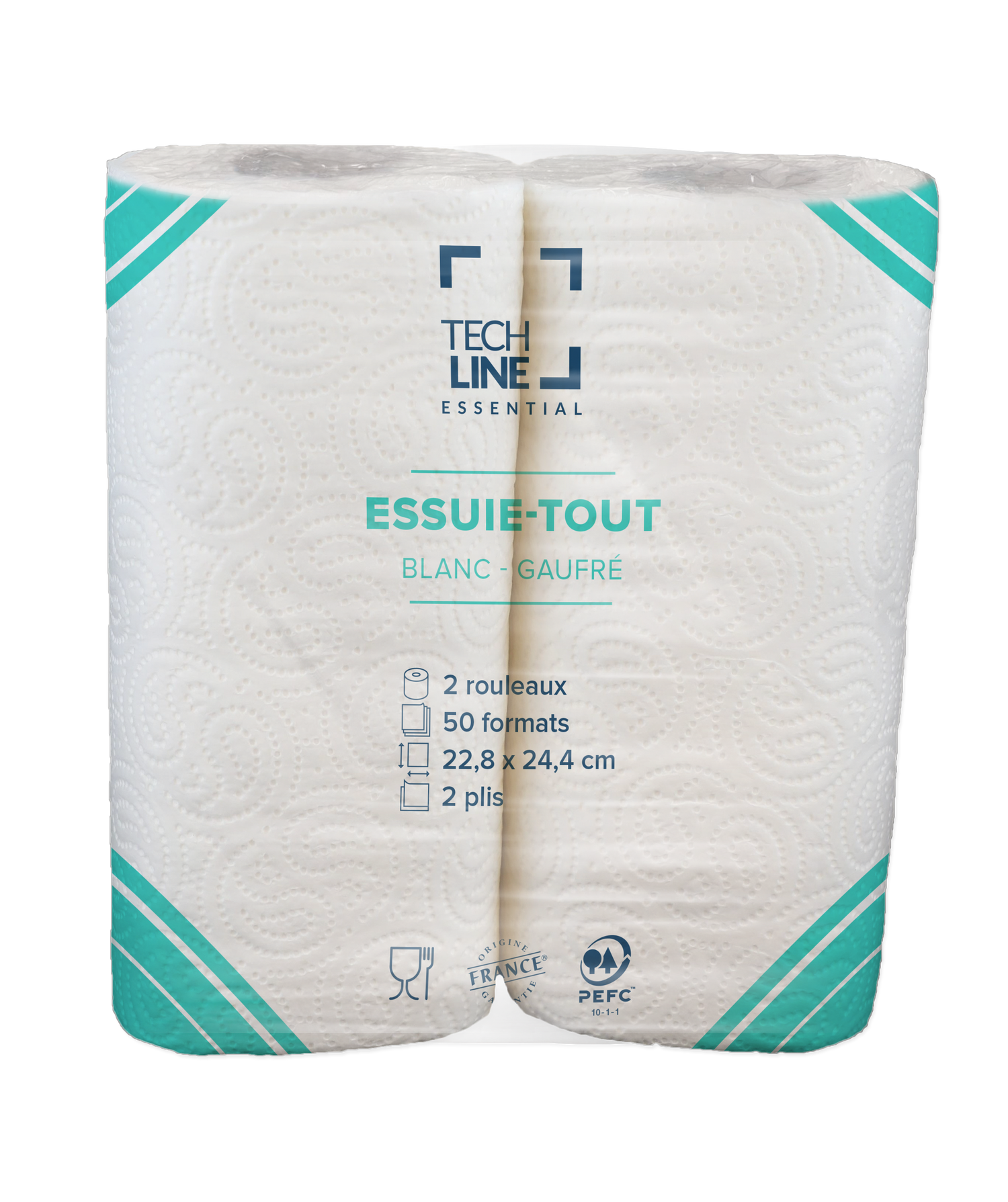 BOBINE DEVIDAGE CLASSIQUE ESSUIE-TOUT TECHLINE BLANC 50 FORMATS 2 PLIS ECOLABEL X24