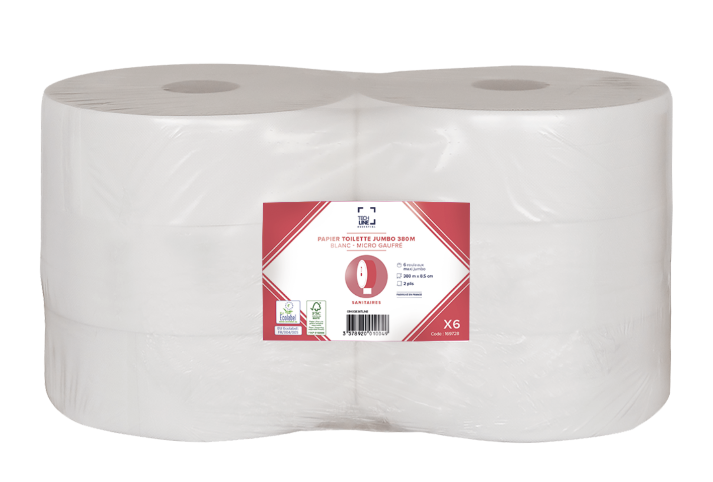 PAPIER TOILETTE JUMBO BLANC 380M 2 PLIS ECOLABEL X6